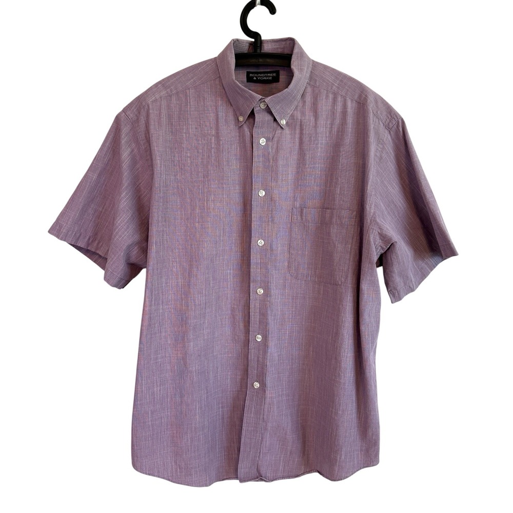 Roundtree & Yorke Mens Button Short Sleeve Shirt XL Business Preppy Minimalist